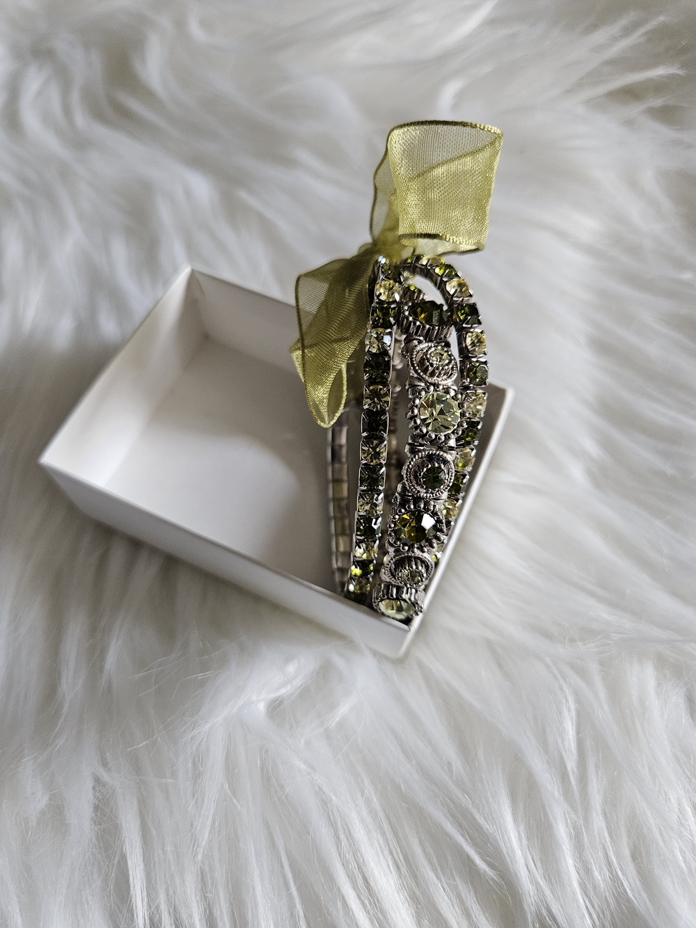 Fashion Imitation Crystal-Embellished Olive Green Stretch Bracelet Set Of 3